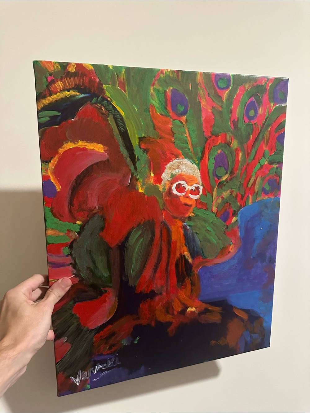 Elton John Vibrant Abstract Peacock Portrait Canvas Art painting 16x20 1/1
